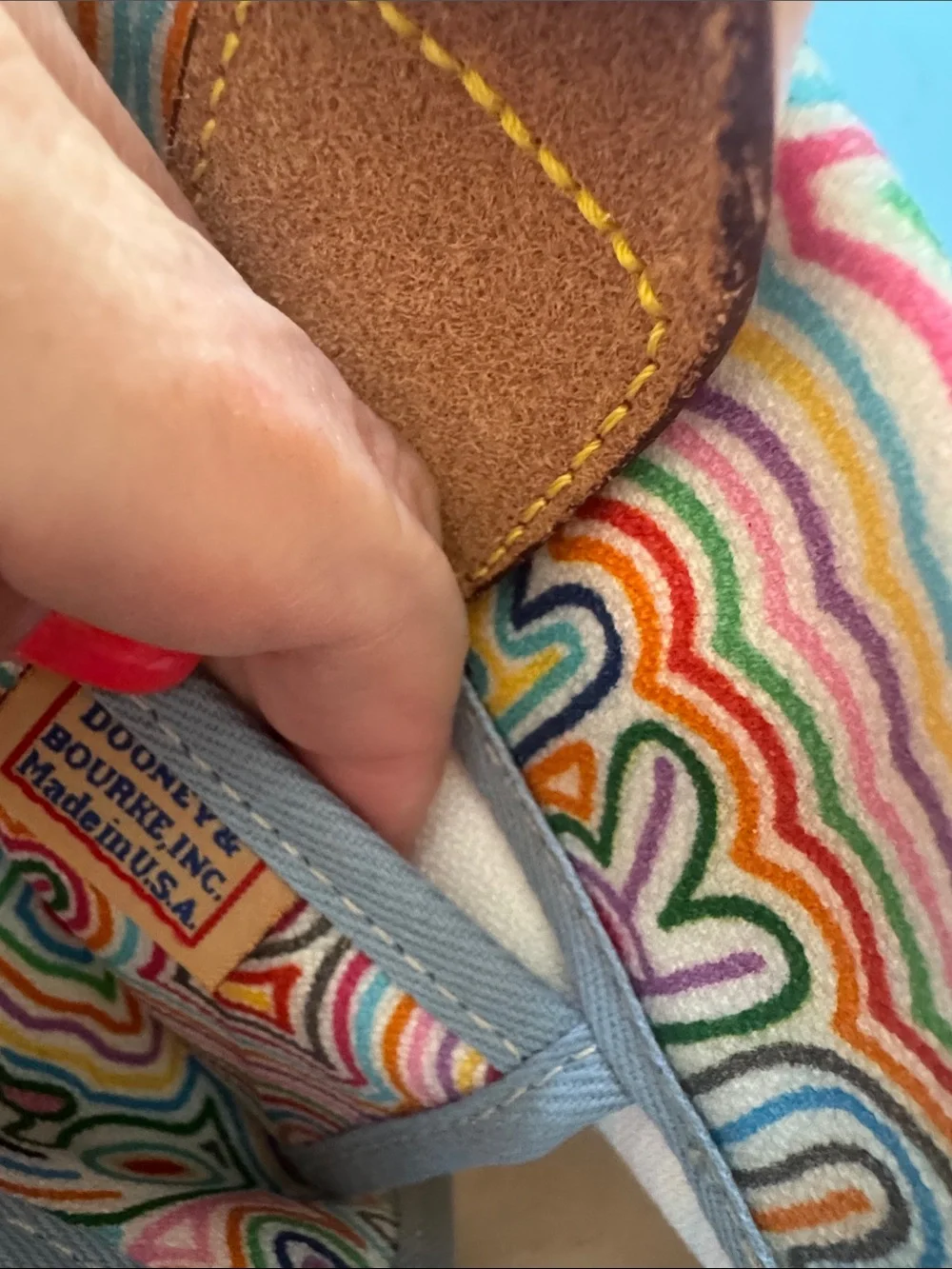 Dooney & Bourke Multicolor Logo Print Canvas Satchel with Tan Leather Trim